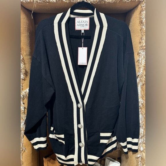 Alexia Admor Frances Preppy Cardigan Sweater Black M NEW - Picture 1 of 6